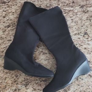 Black Stretch Boots wedge heel 10w 10 wide